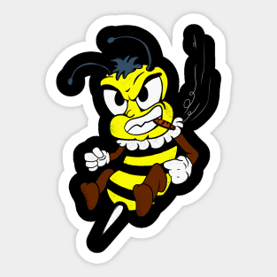 Brawling Bee Cartoon Funny Insect Fighter Fighting Sticker